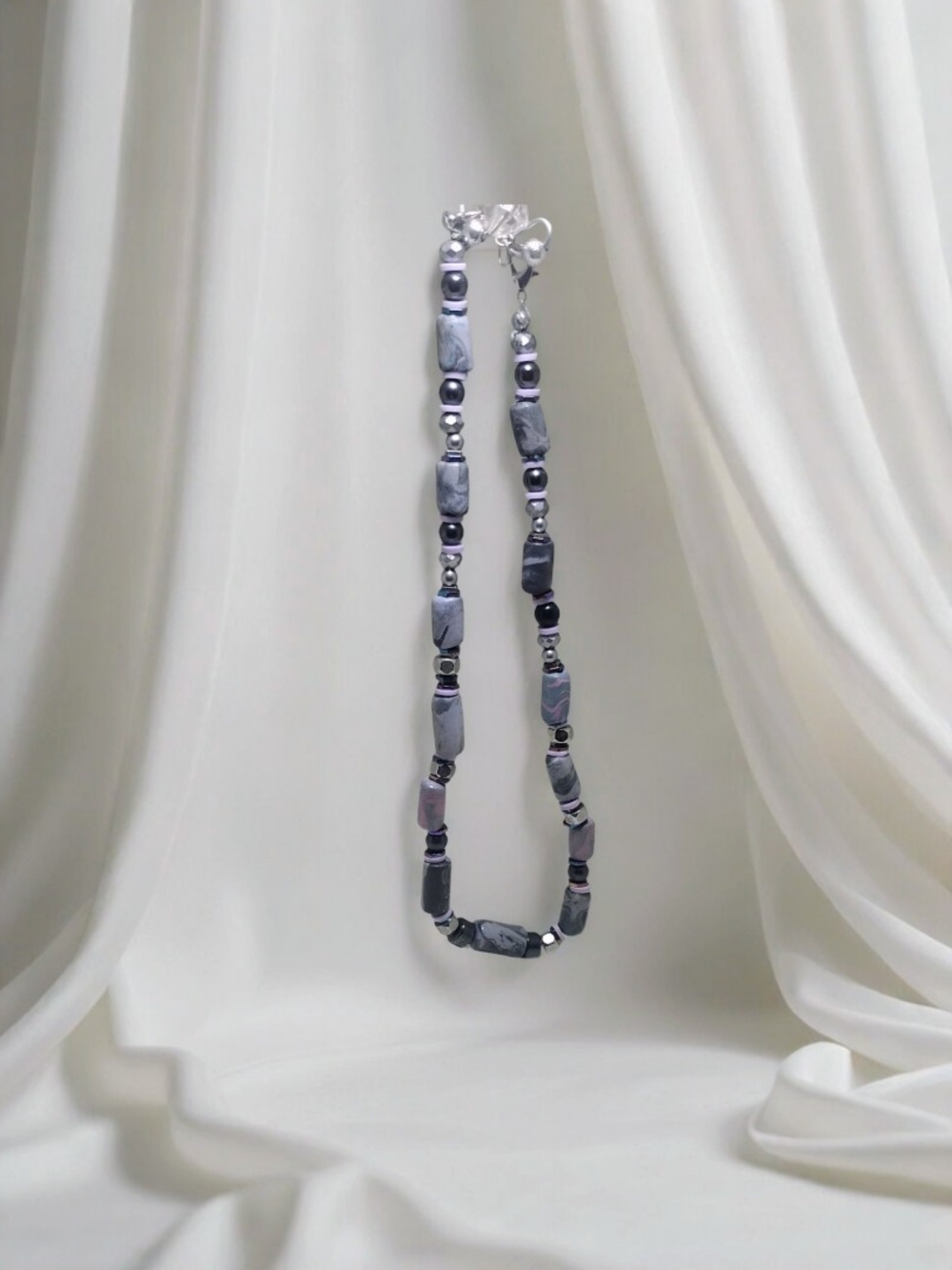 Handcrafted Gray Polymer Clay Beaded Necklace -  Women's Jewelry